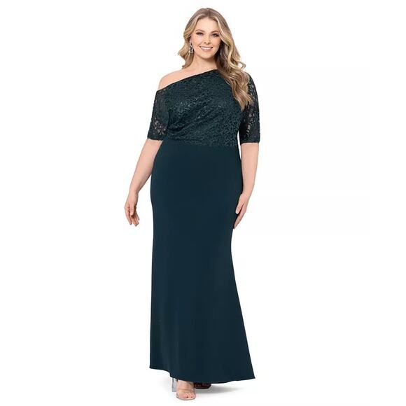 Betsy & Adam Womens Lined Lace-Bodice Formal Gown Green Plus Size 16W NWT Betsy & Adam Womens Lined Lace-Bodice Formal Gown Green Plus Size 16W NWT